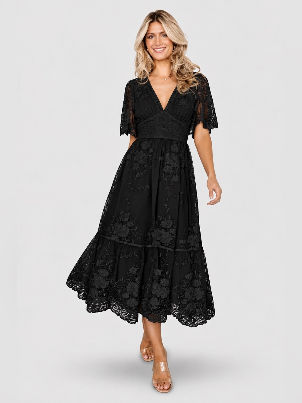 NWT Baltic Born Clarisa Lace Midi Dress in Black